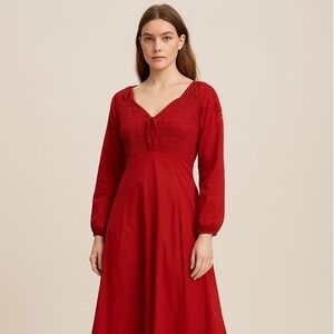 Odd Molly XS Red Cotton Embroidered Maxi Dress Sample Cottagecore Boho Romantic
